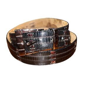 Johnston & Murphy Belt Men's Size 42 Black Lizard Brown Crocodile